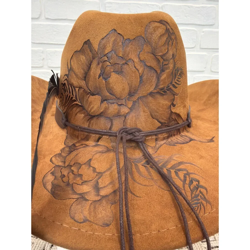 Sun Kissed Fedoras Cowgirl Hat Rust Hand-Painted Desert Western One Size